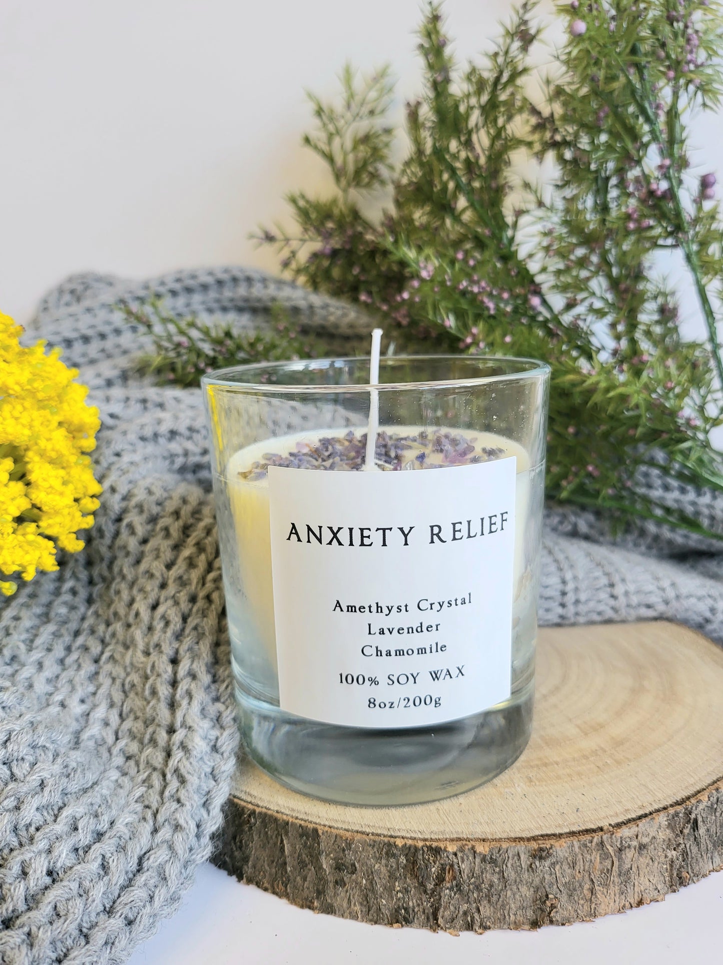 Anxiety relief crystal candle.