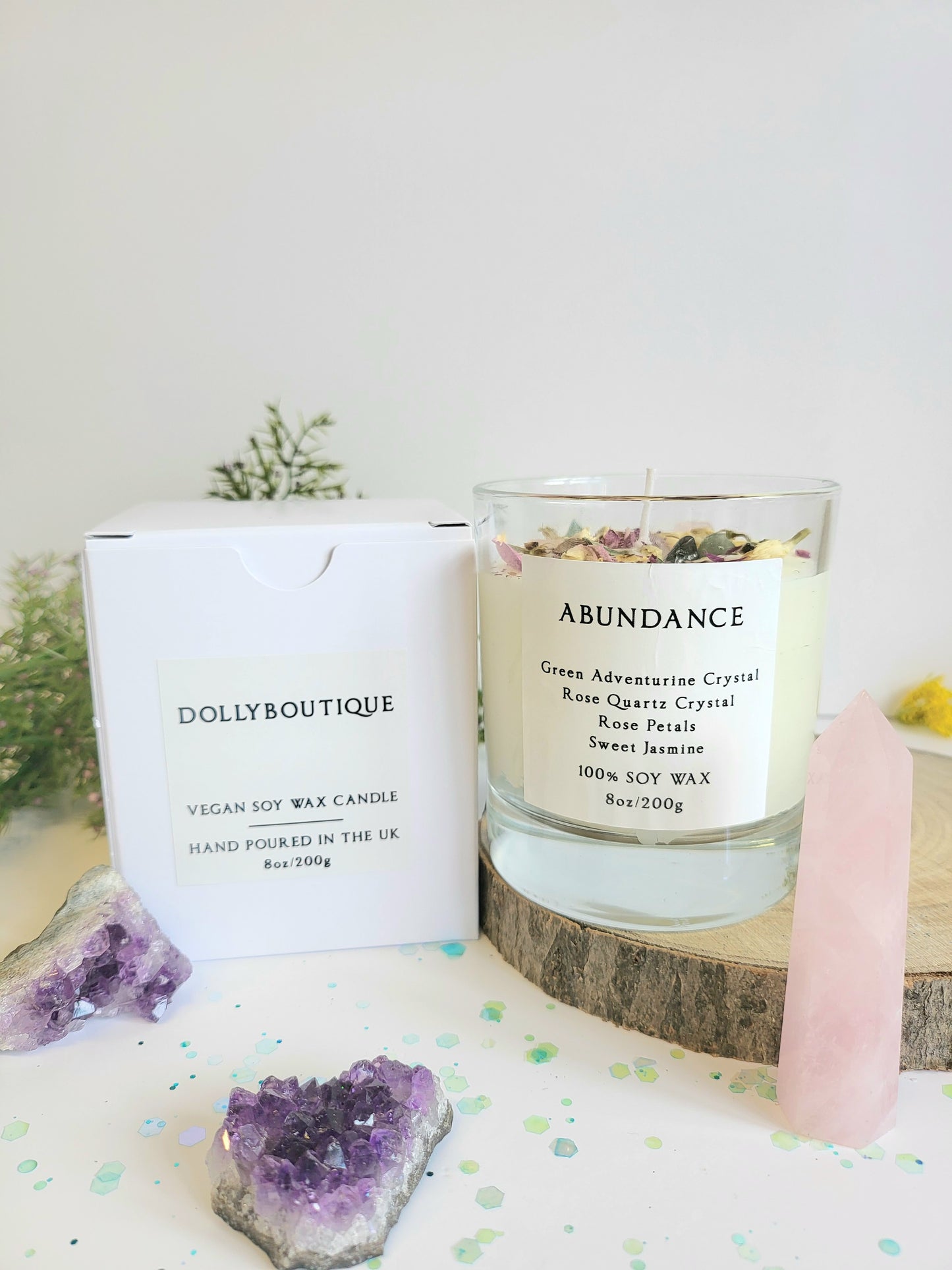 Rose quartz abundance candle.