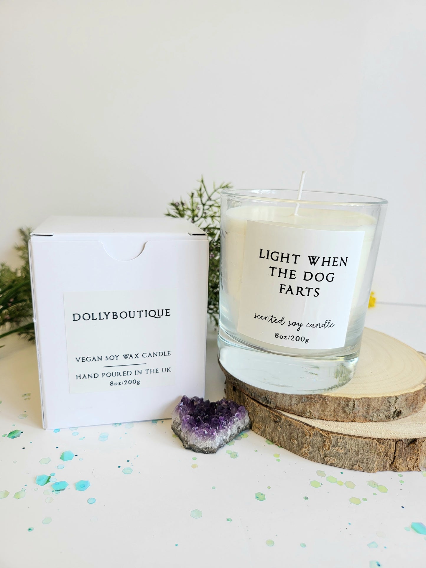 Light when dog farts candle.