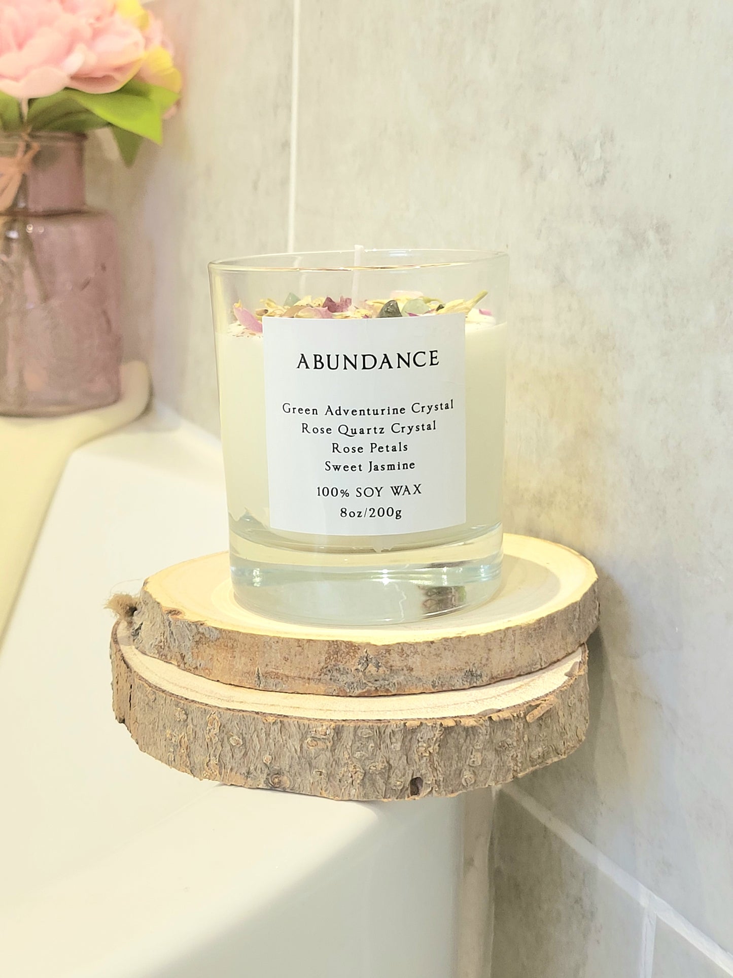 Rose quartz abundance candle.