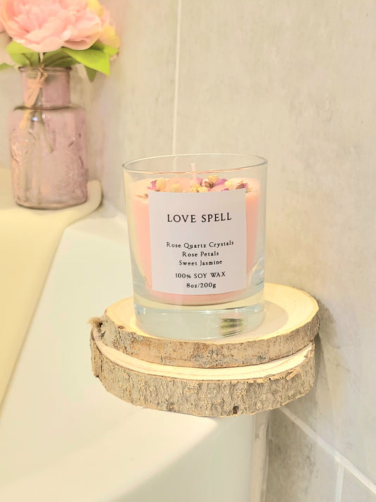 Rose quartz love spell candle.