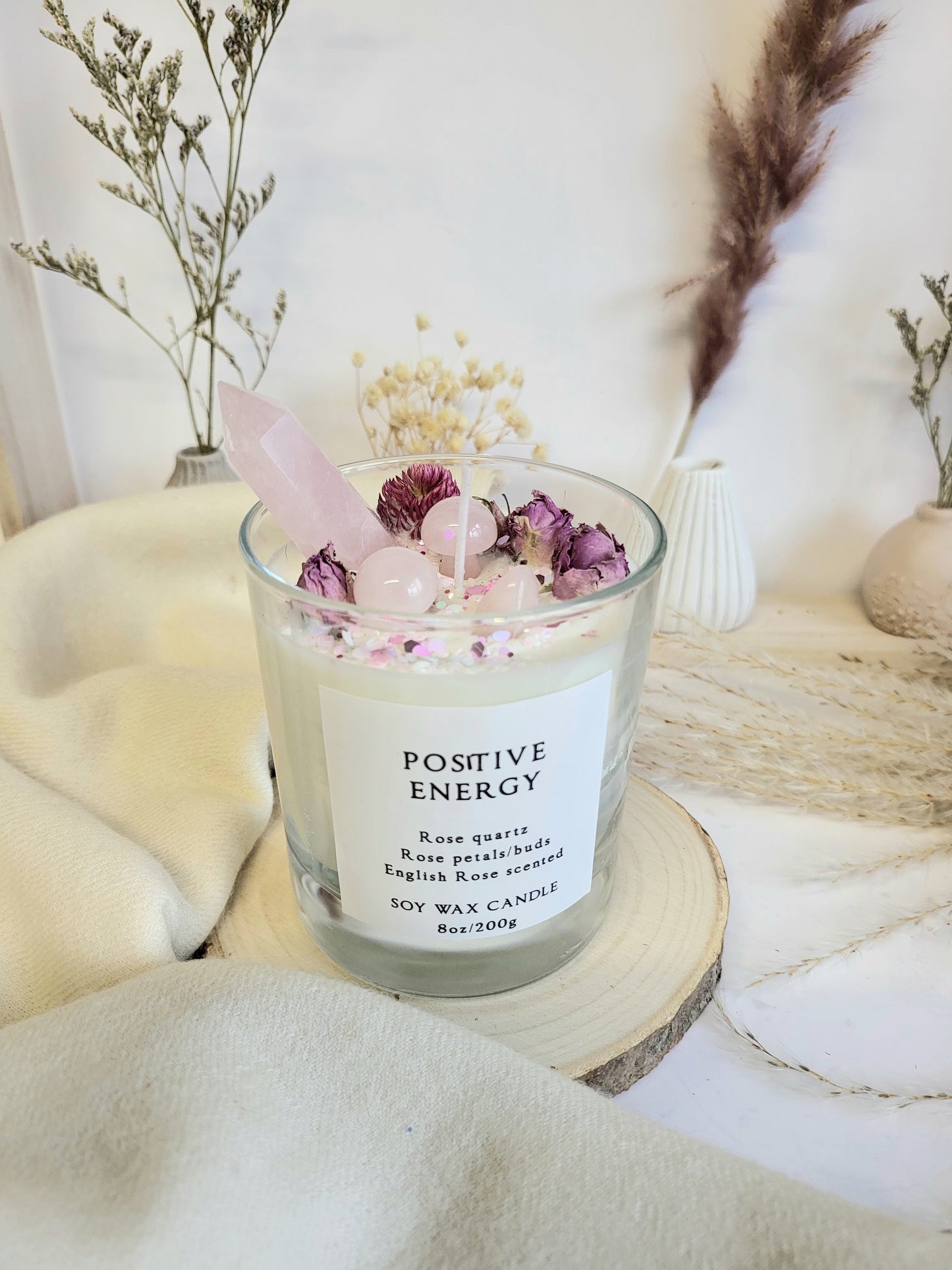 Rose quartz soy candle