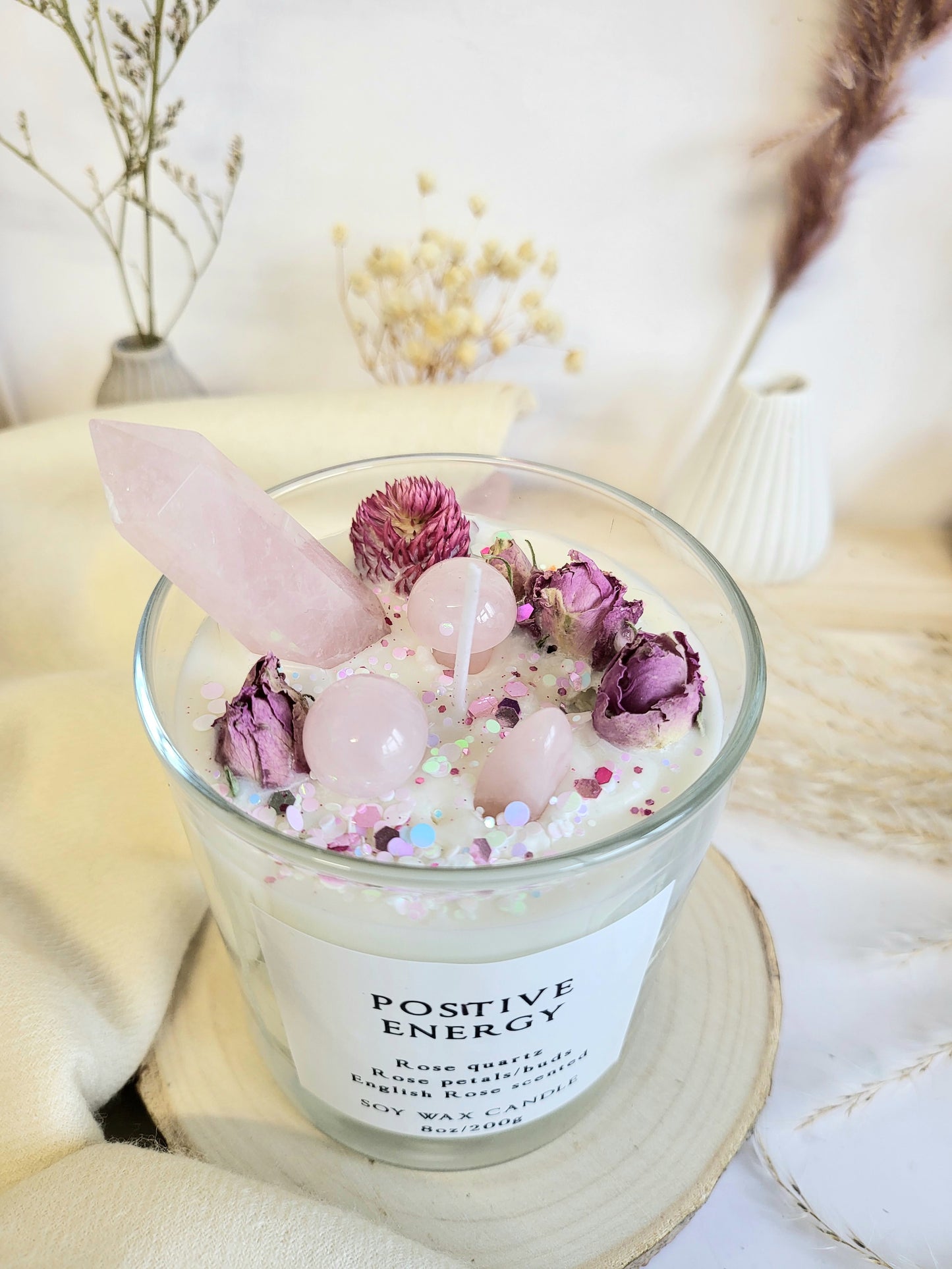 Rose quartz soy candle