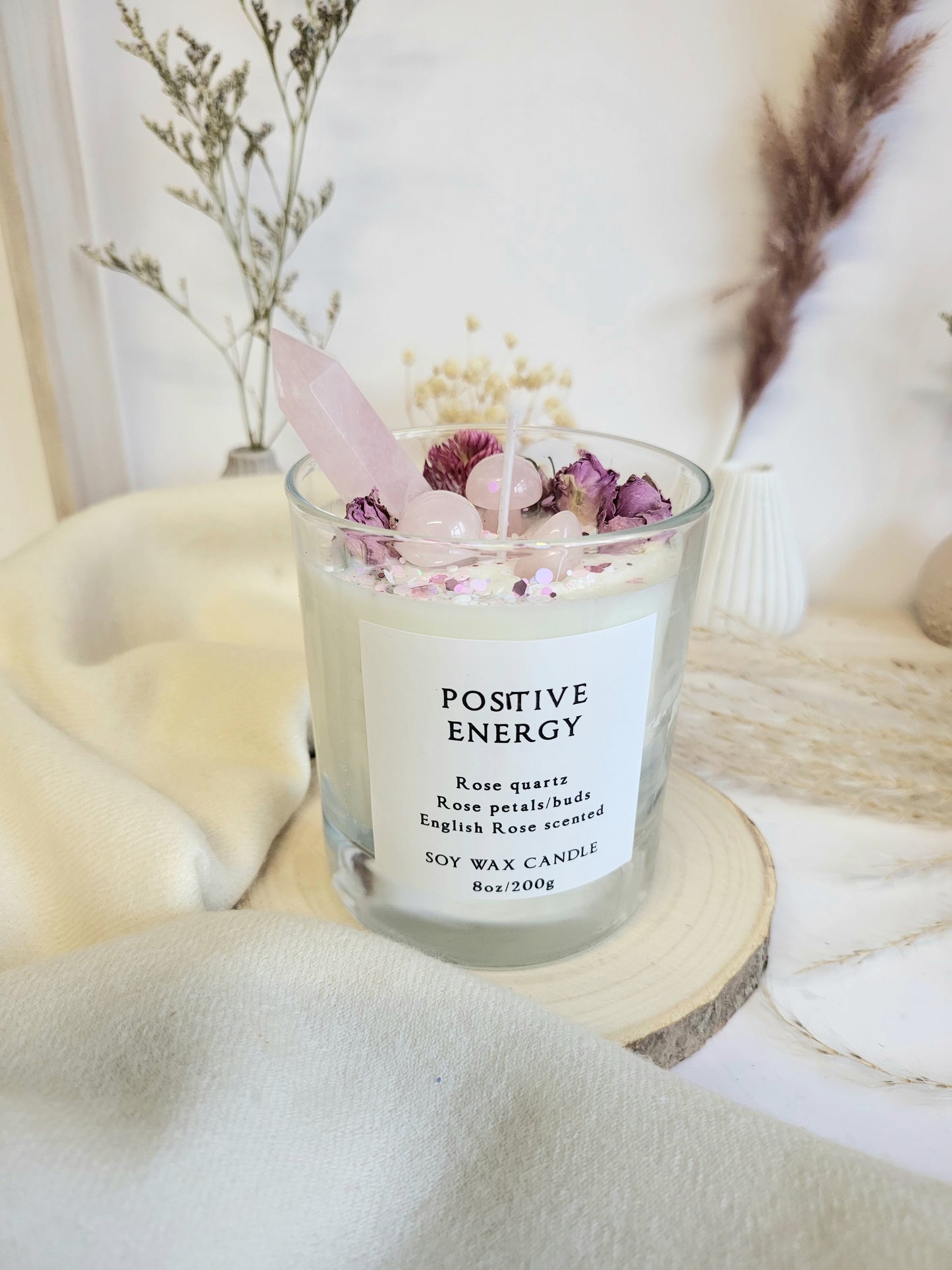 Rose quartz soy candle