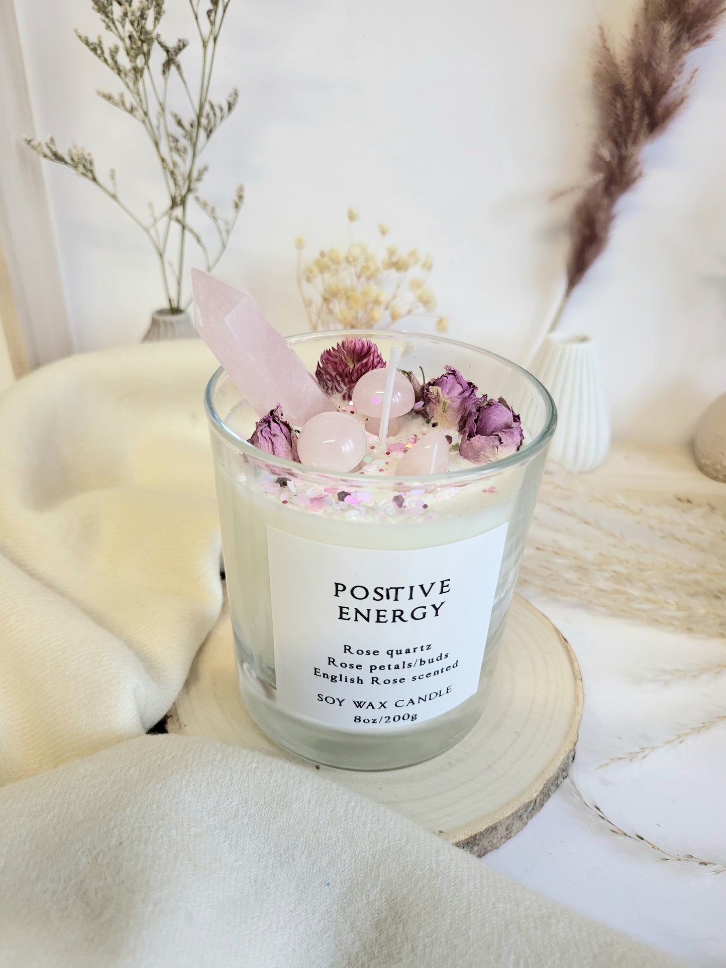 Rose quartz soy candle