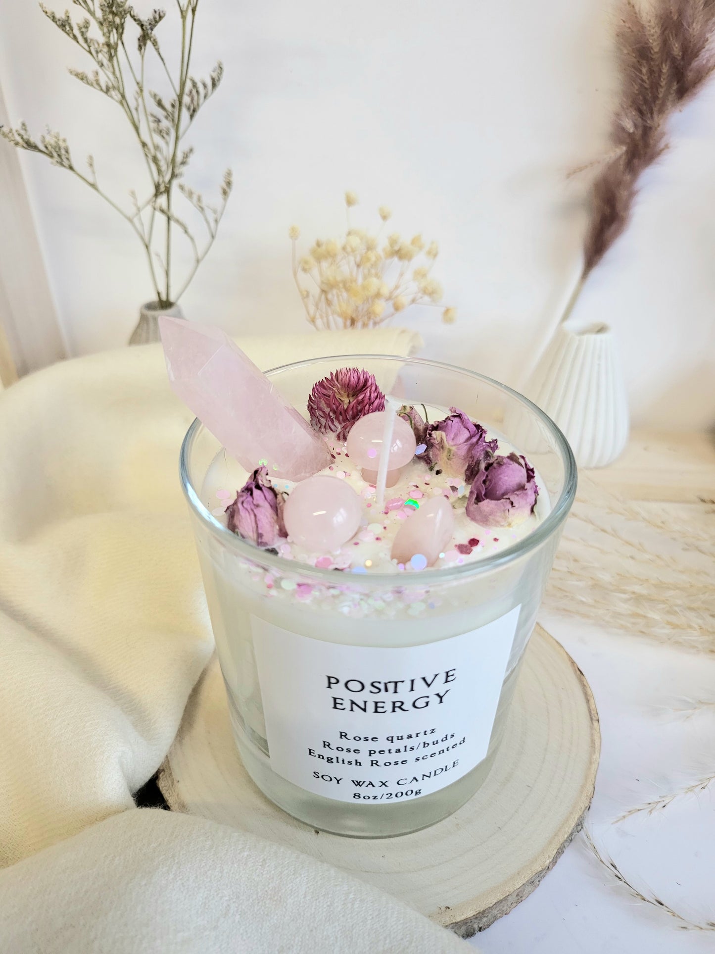 Rose quartz soy candle